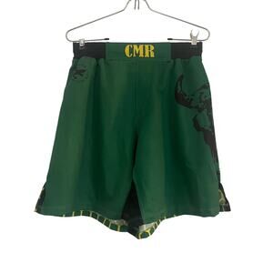 Men's Wrestling Boxing Grappling MMA Training Shorts Green/Yellow Skull- large